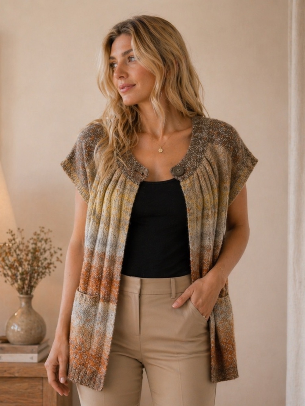 Westbound‎ Woman Ombre Short Sleeve Cardigan Sweater XL Cotton Blend